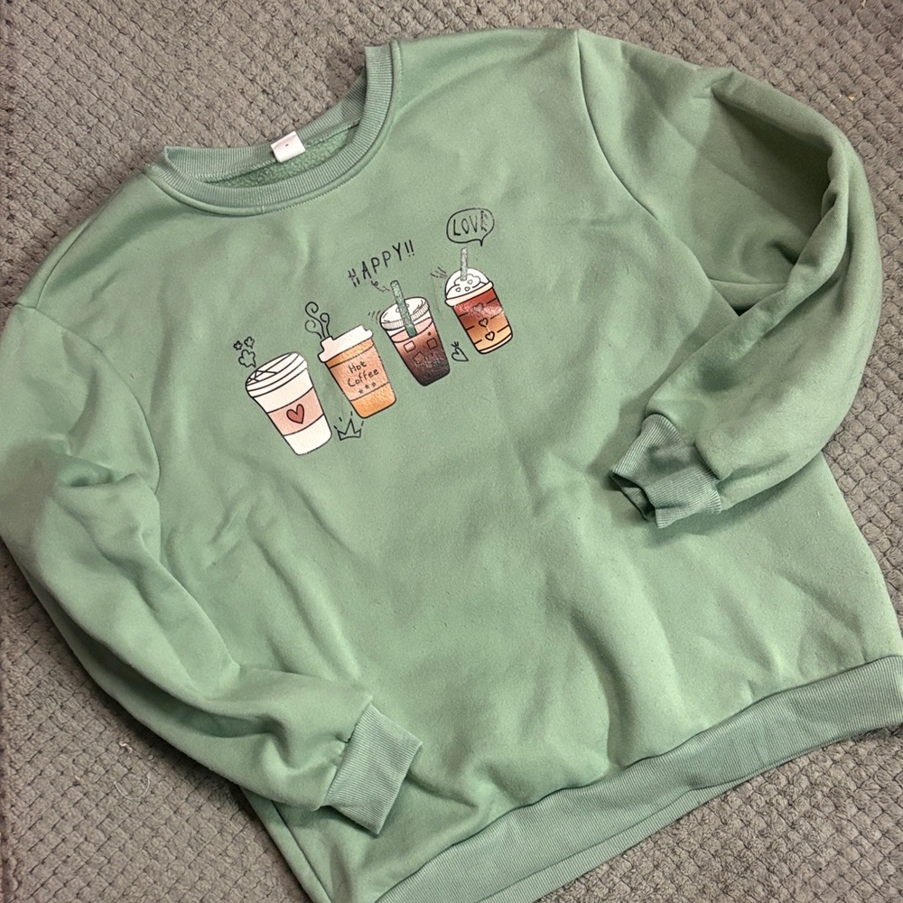 SHEIN Green Coffee Lover Kids Sweater